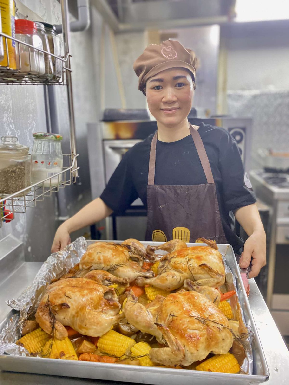 Our chef with Saturday roast chickens